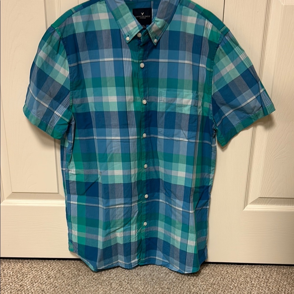 American Eagle Outfitters Blue Green Plaid Shirt